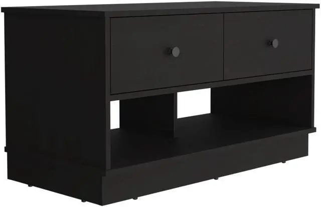 Alt view image 2 of 7 - Hamilton Storage Bench, Two Open Shelves, Two Drawers -Black