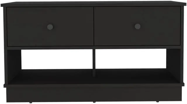 Alt view image 6 of 7 - Hamilton Storage Bench, Two Open Shelves, Two Drawers -Black