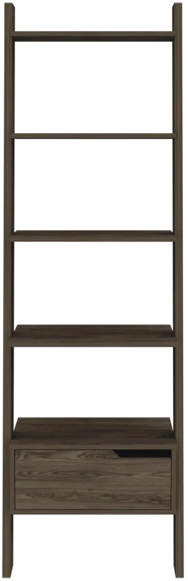 Alt view image 4 of 7 - New Haven 1-Drawer 4-Shelf Ladder  Bookcase Dark Walnut