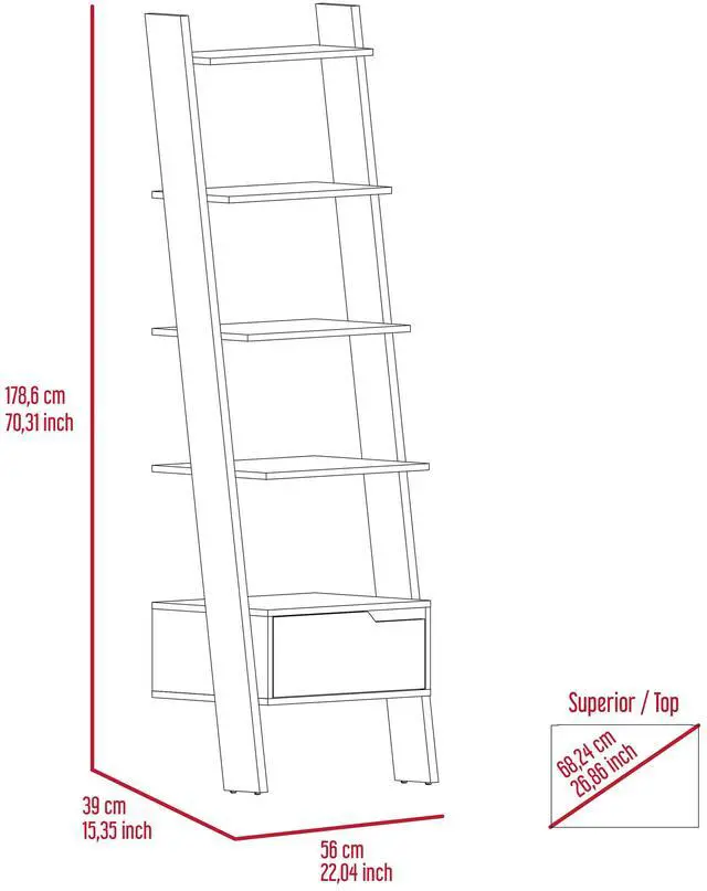 Alt view image 6 of 7 - New Haven 1-Drawer 4-Shelf Ladder  Bookcase Dark Walnut