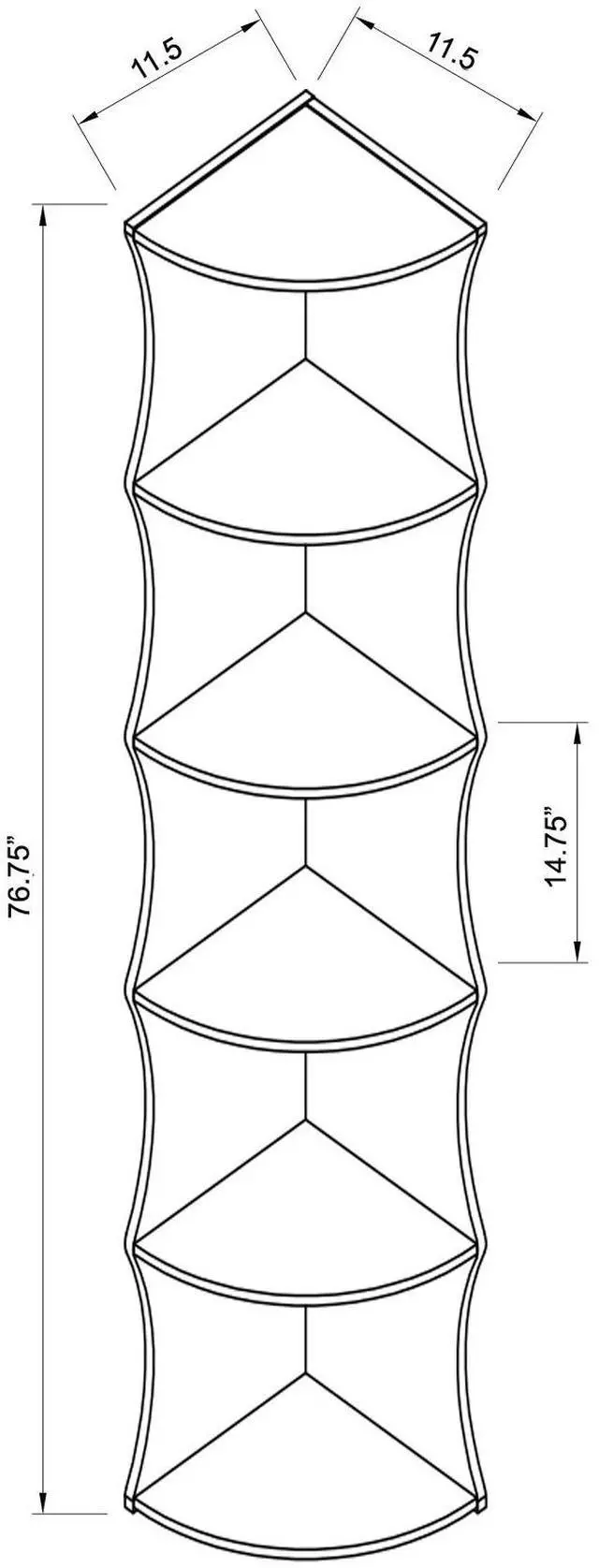 Alt view image 6 of 7 - Five shelf corner bookcase rounded shelf fronts quarter circle red cocoa color