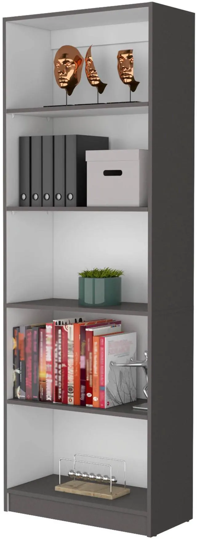 Alt view image 3 of 7 - Matt Gray and White 5-Shelf Bookcase