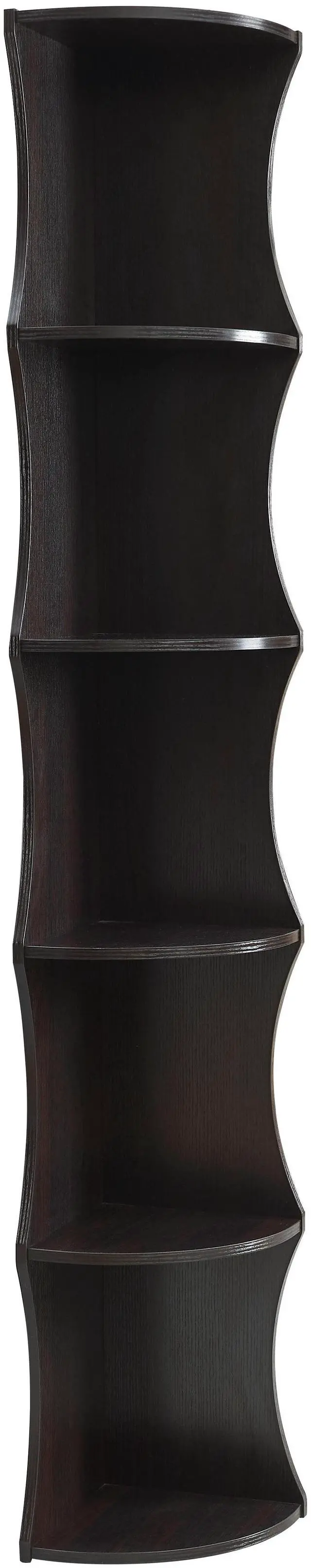 Alt view image 5 of 7 - Five shelf corner bookcase rounded shelf fronts quarter circle red cocoa color