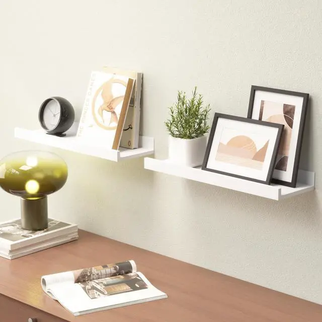 Alt view image 4 of 6 - Floating Shelves Wall Mounted Set of 2, Modern White Shelves for Room