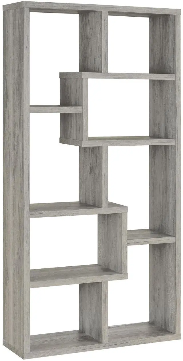 Alt view image 2 of 7 - Geometric bookcase Seven (7) Shelves Storage Shelf Solid Wood Furniture 1pc Grey Driftwood