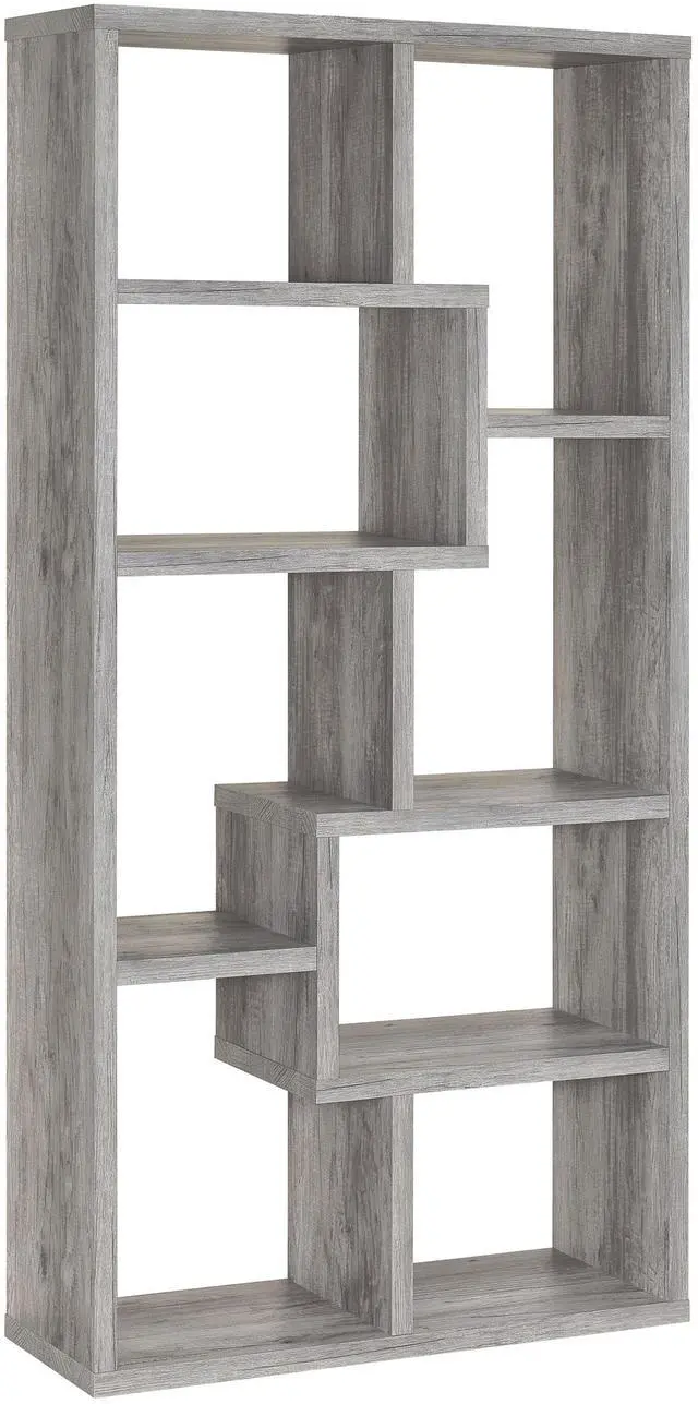 Alt view image 3 of 7 - Geometric bookcase Seven (7) Shelves Storage Shelf Solid Wood Furniture 1pc Grey Driftwood