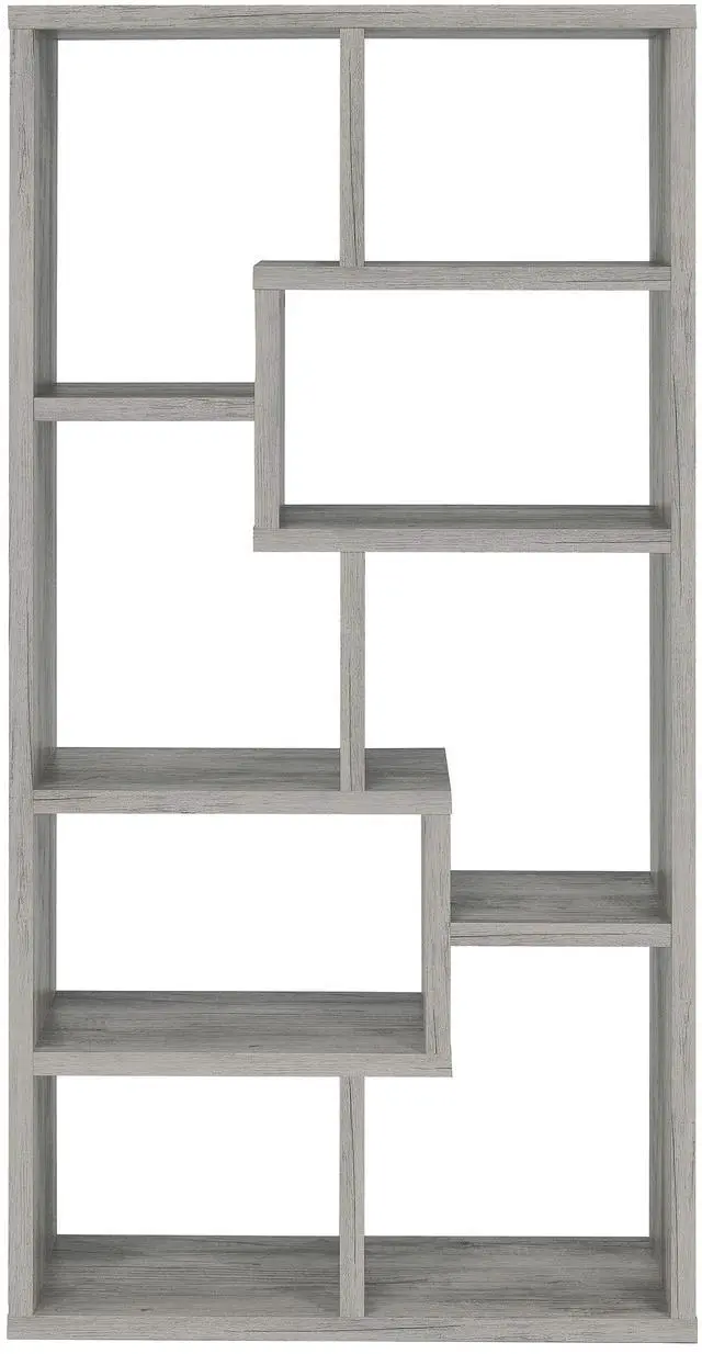 Alt view image 4 of 7 - Geometric bookcase Seven (7) Shelves Storage Shelf Solid Wood Furniture 1pc Grey Driftwood