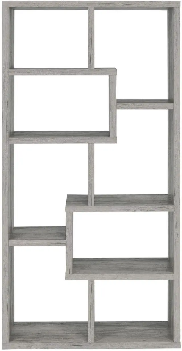 Alt view image 6 of 7 - Geometric bookcase Seven (7) Shelves Storage Shelf Solid Wood Furniture 1pc Grey Driftwood