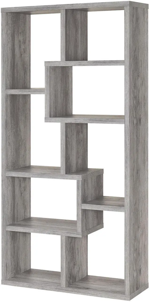 Alt view image 5 of 7 - Geometric bookcase Seven (7) Shelves Storage Shelf Solid Wood Furniture 1pc Grey Driftwood