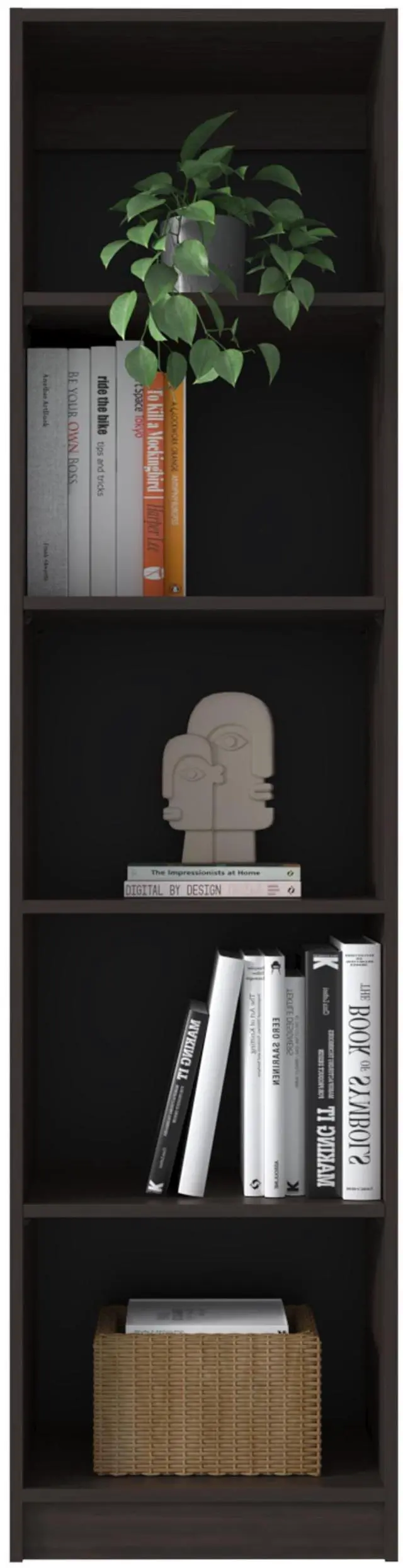 Alt view image 6 of 7 - Home Slim 5 Shelves Narrow Bookcase With Open Shelves, Stained Walnut