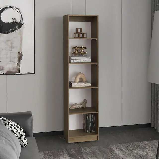 Main image of Home Slim Design Bookcase With 5-Tier Shelves, Vertical Freestanding Display Storage, Natural Oak