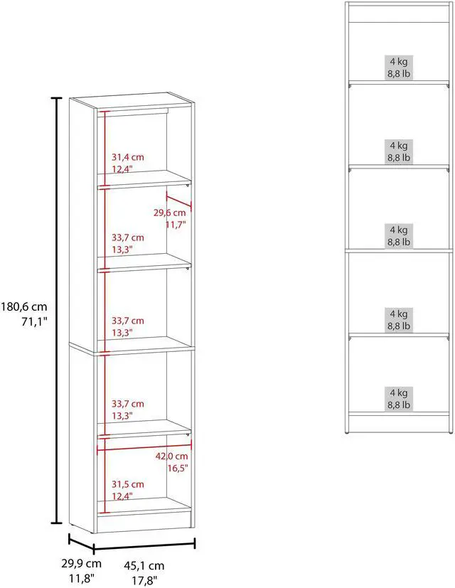 Alt view image 4 of 7 - Home Slim Design Bookcase With 5-Tier Shelves, Vertical Freestanding Display Storage, Natural Oak