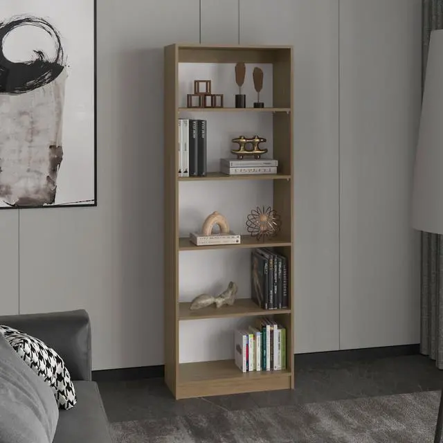 Main image of Home 4 Shelves Bookcase, Wide, With Multi-Tiered Storage, Display Shelves, Natural Oak