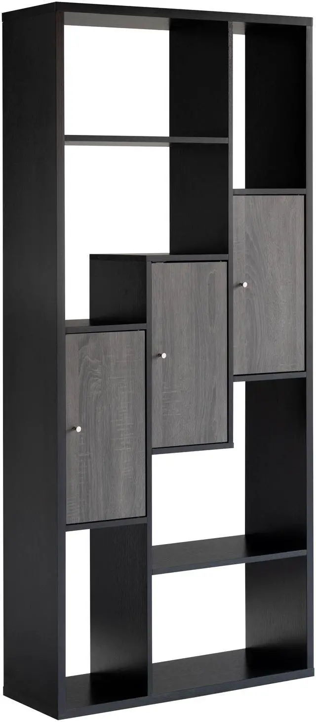 Alt view image 3 of 5 - Bookcase Display Storage Cabinet, Multi Shelves Black & Distressed Grey