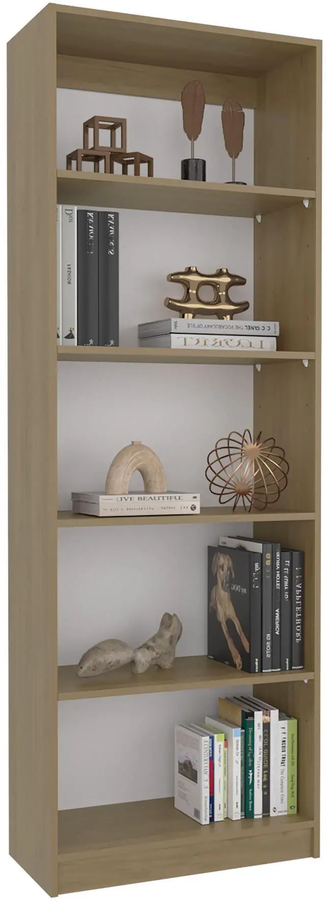 Alt view image 2 of 7 - Home Four Shelves Bookcase With Multi-Tiered Storage, Natural Oak