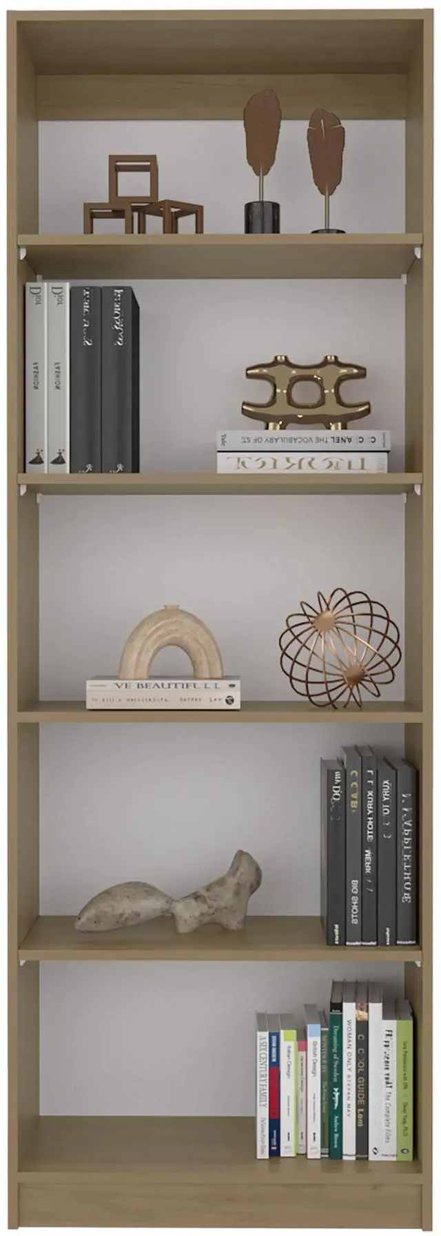 Alt view image 5 of 7 - Home Four Shelves Bookcase With Multi-Tiered Storage, Natural Oak