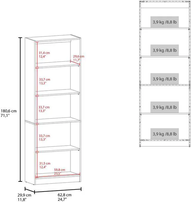Alt view image 4 of 7 - Home Four Shelves Bookcase With Multi-Tiered Storage, Natural Oak