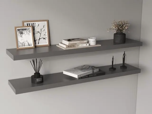 Main image of Ecco 47" Wide Floating Shelves Set of 2, Shelves for Wall Decor for Bedroom, Bathroom Storage Shelves, Book Shelves for Living Room Matt Gray