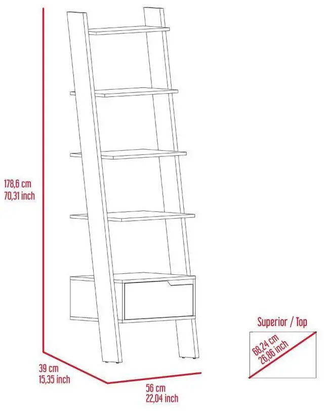 Alt view image 6 of 7 - Oslo Ladder Bookcase, Four Legs, One Drawer, Five Open Shelves -Dark Walnut