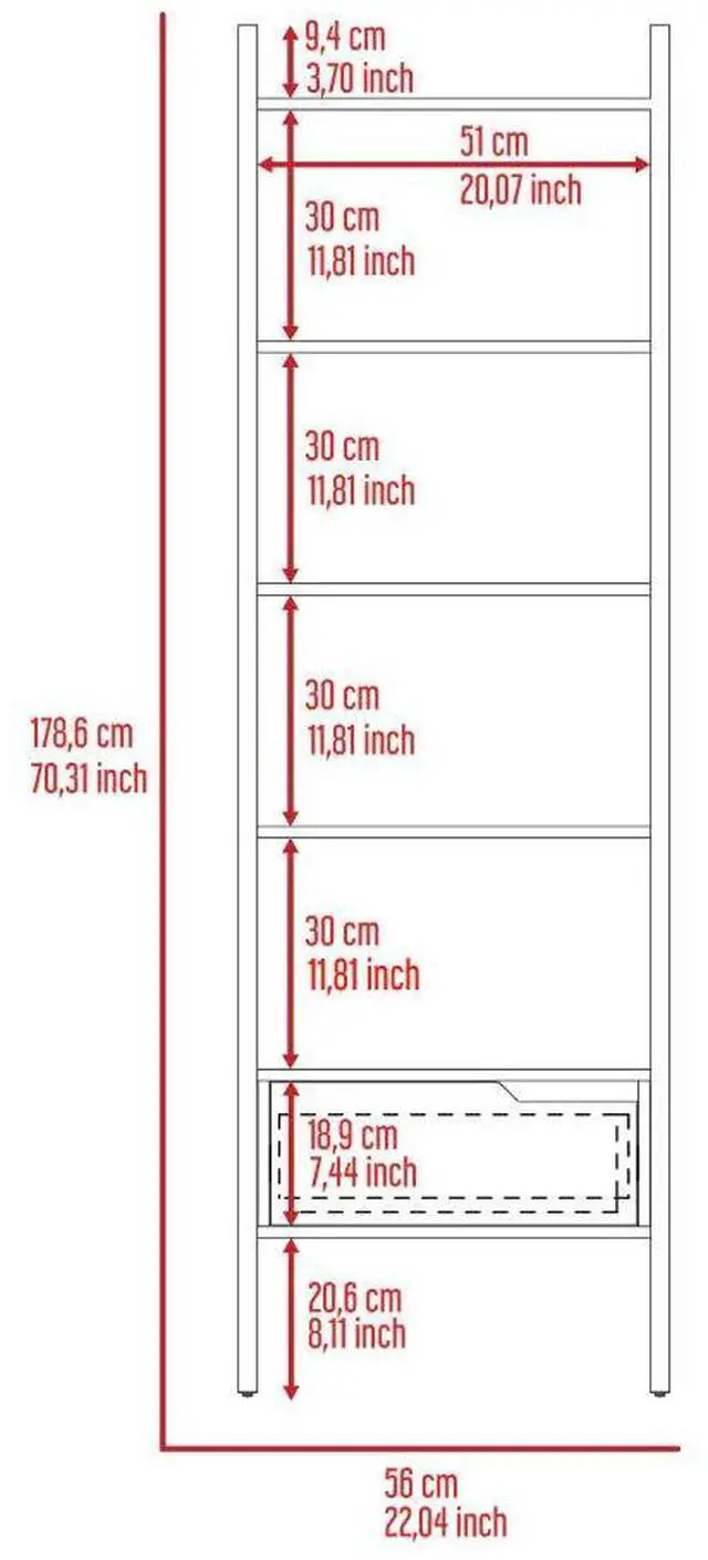 Alt view image 7 of 7 - Oslo Ladder Bookcase, Four Legs, One Drawer, Five Open Shelves -Dark Walnut