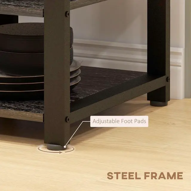 Alt view image 2 of 7 - HOMCOM Baker's Rack with Power Outlet and LED Lights, Bakers Racks for Kitchens with Storage, Industrial Microwave Stand with Glass Holders, Metal Basket, Multiple Shelves, Gray