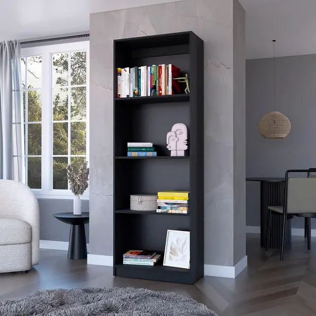 Alt view image 7 of 7 - Black Tier Storage Shelves Bookcase