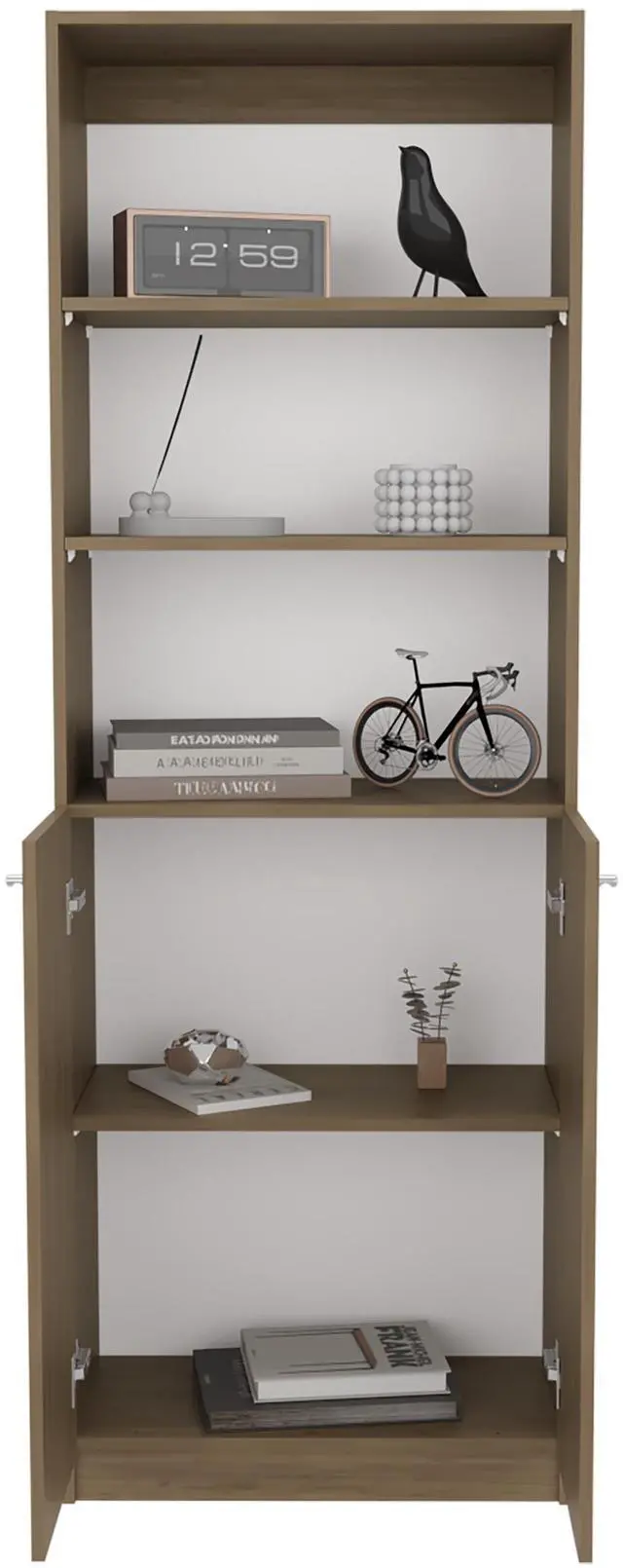 Alt view image 6 of 7 - Home 2-Door Bookcase, Modern Storage Unit With Dual Doors And Multi-Tier Shelves, Natural Oak