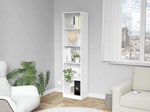 Alt view image 5 of 7 - Sutton Slim Bookcase with Modern 5-Shelf Design