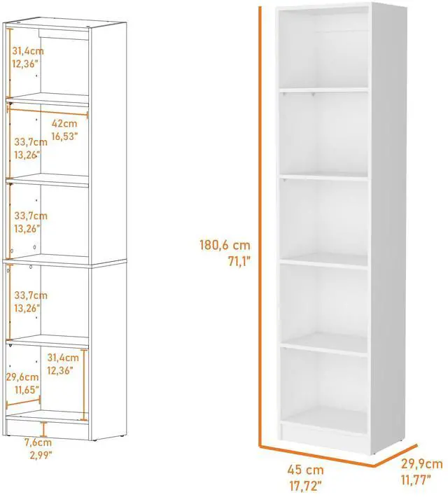 Alt view image 3 of 7 - Sutton Slim Bookcase with Modern 5-Shelf Design