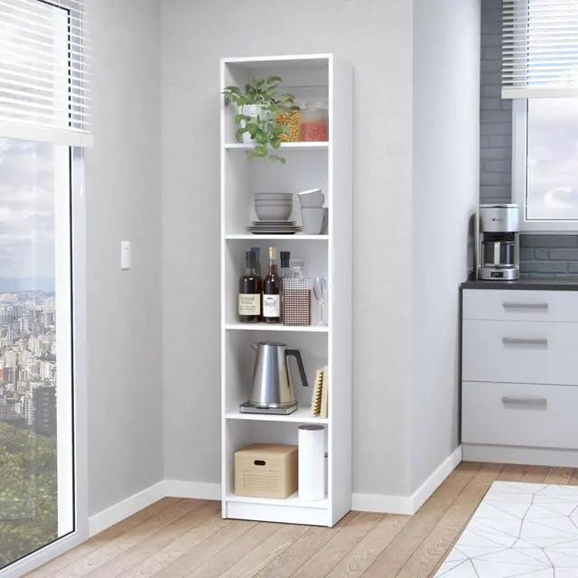 Main image of Sutton Slim Bookcase with Modern 5-Shelf Design