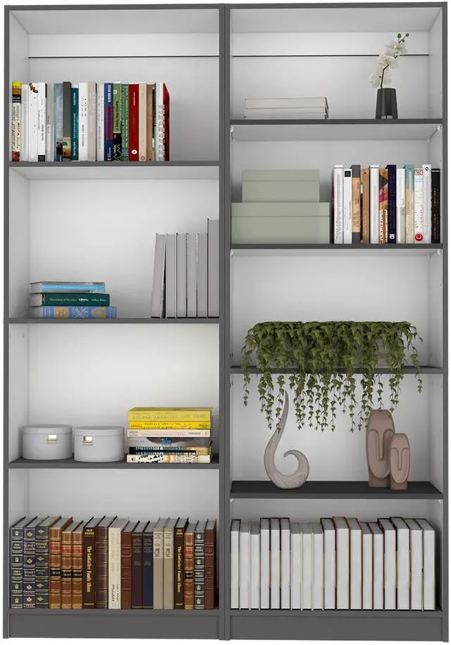Alt view image 6 of 6 - 2 Piece Bookcase Living Room Set,  Storage Cabinet, 49" Wide and 9 Shelves Matt Gray / White