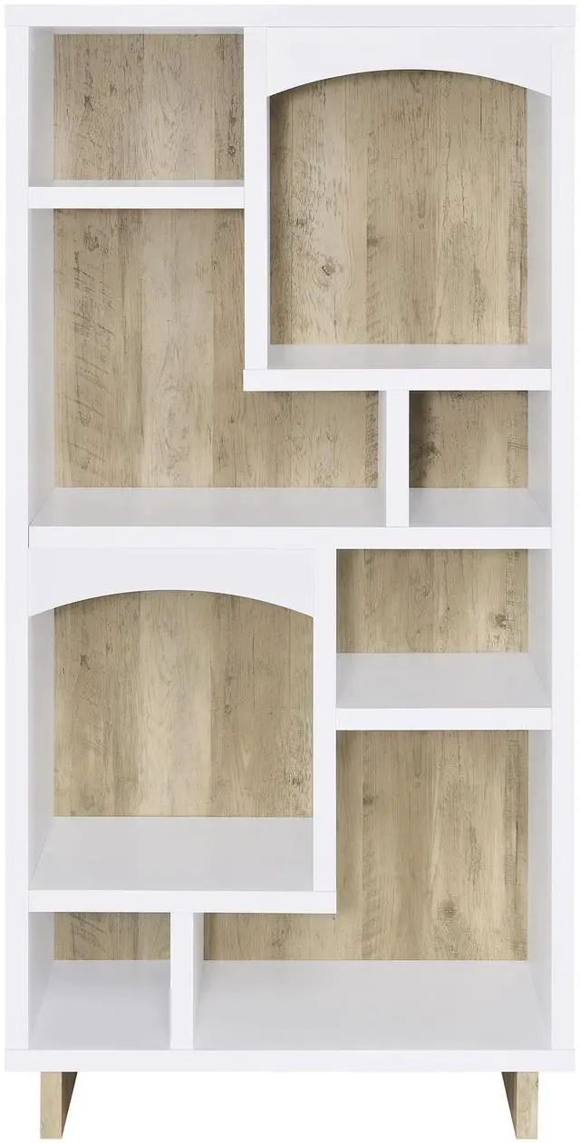 Alt view image 3 of 7 - Geilys White and Distressed Pine 65-inch 8-shelf Bookcase