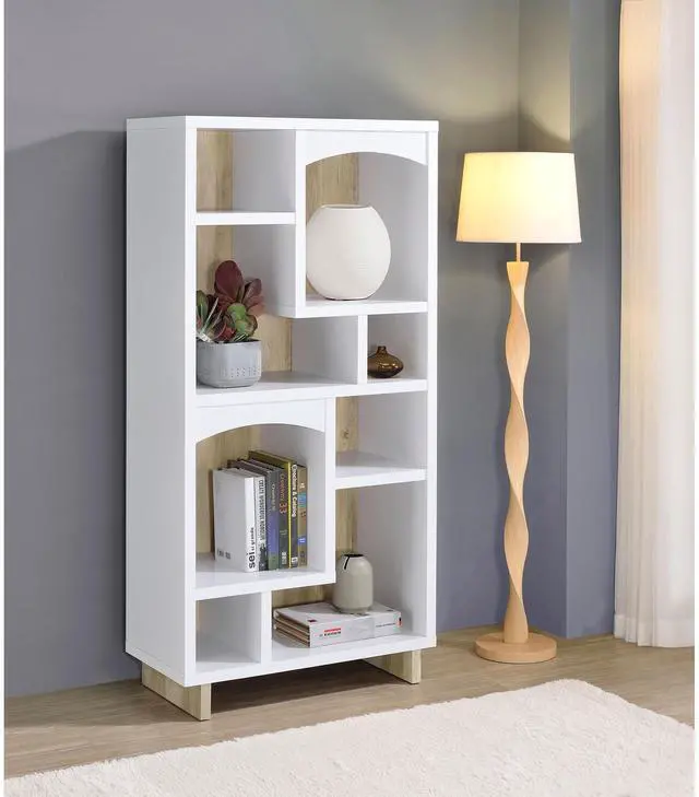 Main image of Geilys White and Distressed Pine 65-inch 8-shelf Bookcase