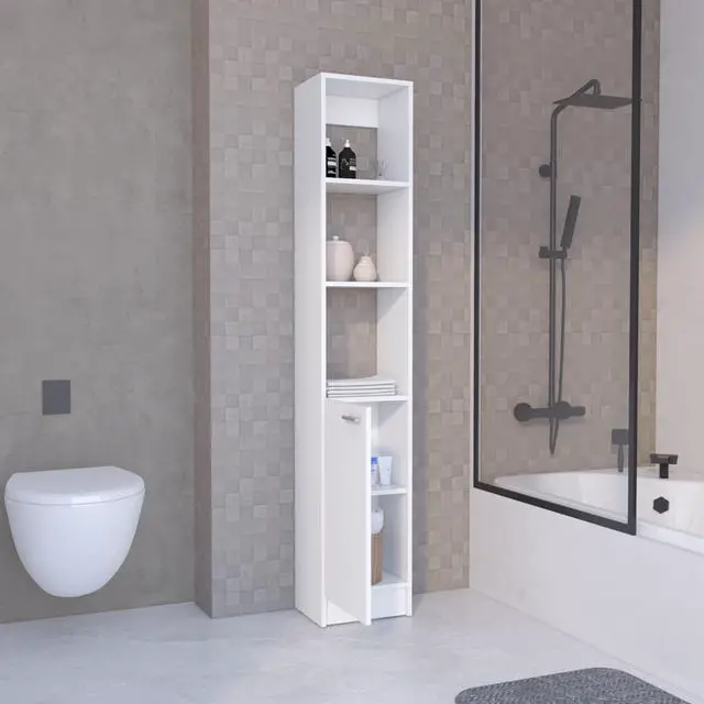 Alt view image 4 of 7 - Linen Cabinet, 1 Door, 6 Shelves, White