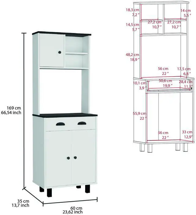 Alt view image 3 of 7 - Salem Kitchen Pantry with 2 Cabinets, 2 Open Shelves, and Drawer