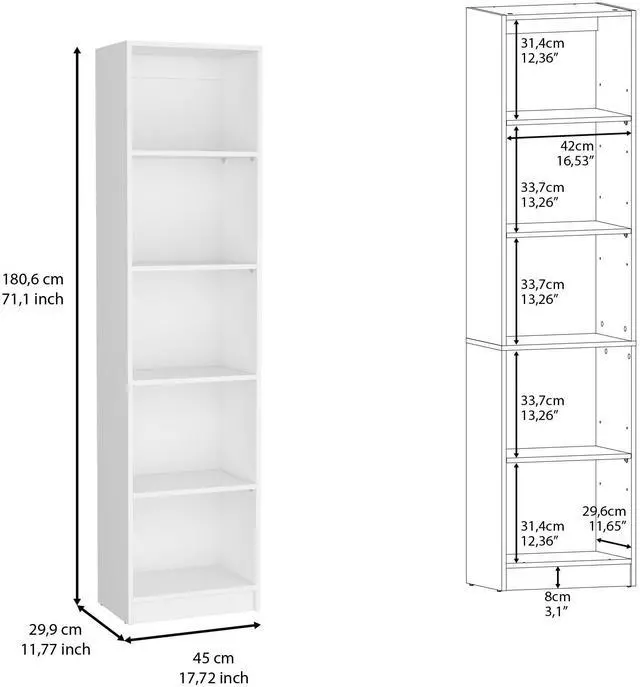 Alt view image 7 of 7 - Vinton XS Bookcase Compact Bookshelf with Multiple Shelves, White