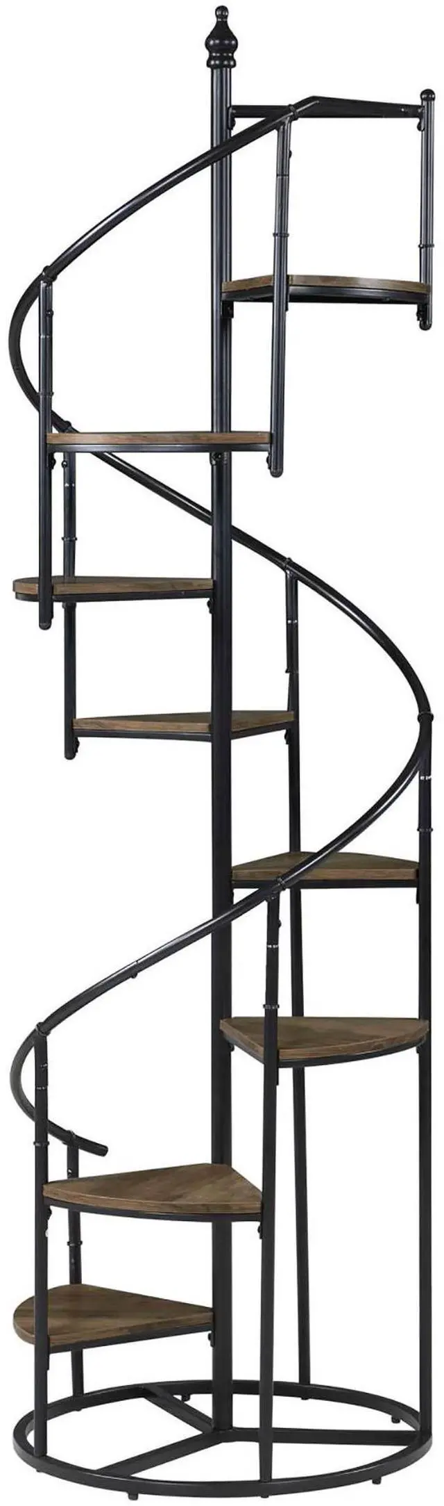 Alt view image 2 of 7 - Rustic Brown and Black 8-Shelf Staircase Bookcase