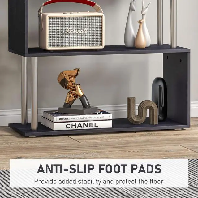 Alt view image 4 of 7 - Modern S-Shaped 5 Tier Room Dividing Bookcase Wooden Storage Display Stand Shelf - Black