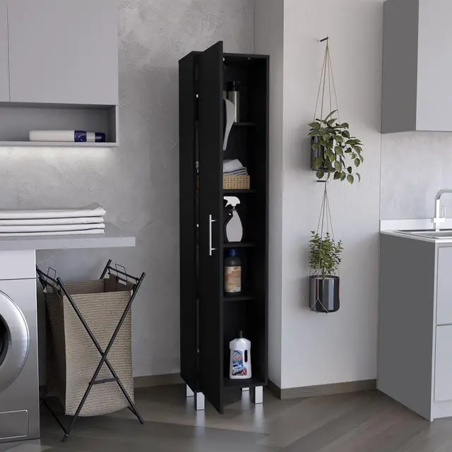 Alt view image 6 of 7 - Laska 70" Tall Storage Cabinet Broom Closet with Broom Hangers,and Four Shelves