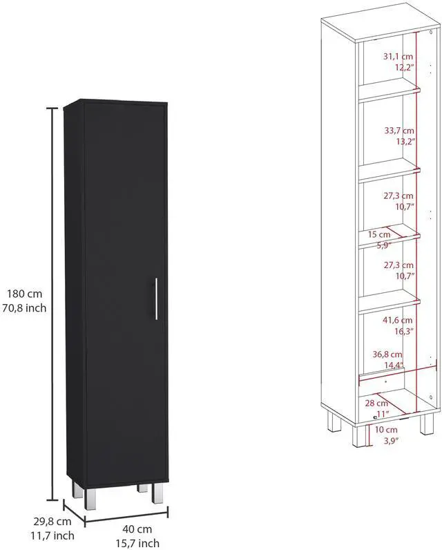 Alt view image 7 of 7 - Laska 70" Tall Storage Cabinet Broom Closet with Broom Hangers,and Four Shelves