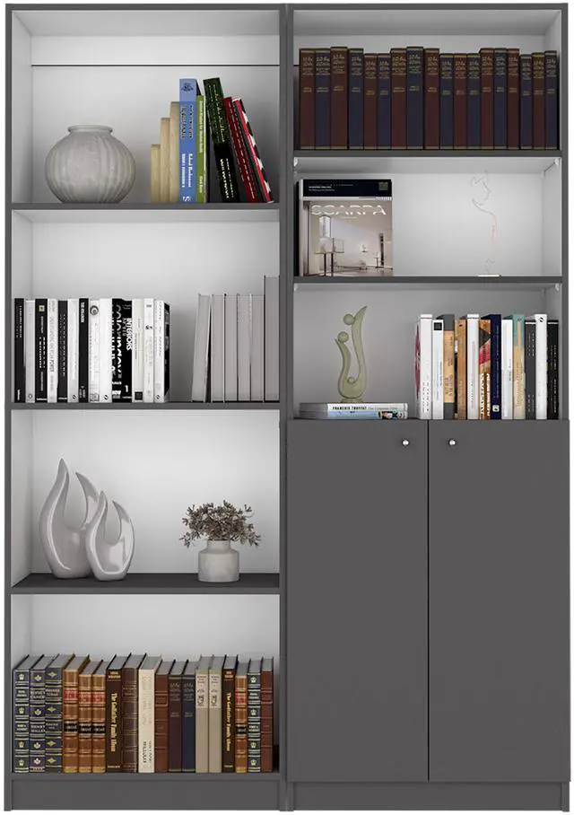 Alt view image 2 of 6 - Dupree 2 Piece Home Bookcase set, 49" Wide with 9 Shelves ,  Living Room  Matt Gray / White