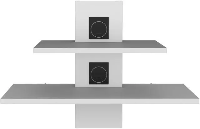 Alt view image 2 of 7 - Havre Floating Shelf, Dual-Shelf Wall Unit with Cable Management, White