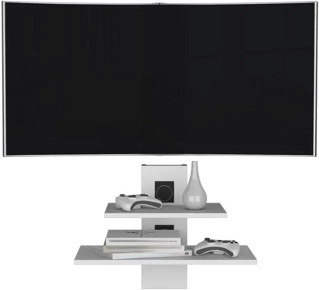 Alt view image 4 of 7 - Havre Floating Shelf, Dual-Shelf Wall Unit with Cable Management, White