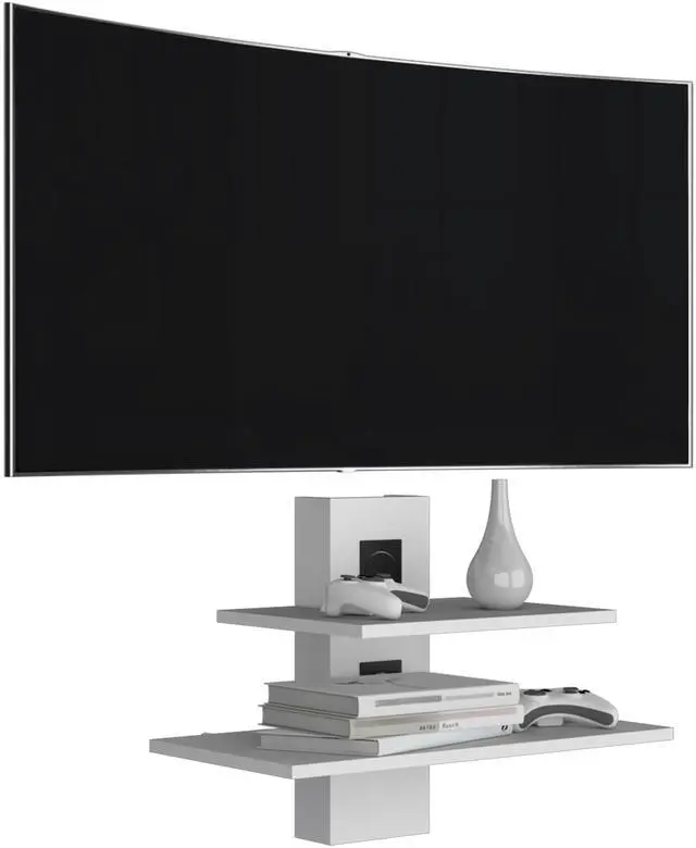 Alt view image 6 of 7 - Havre Floating Shelf, Dual-Shelf Wall Unit with Cable Management, White