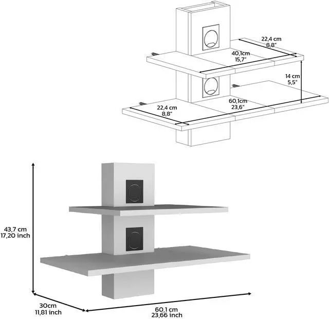 Alt view image 7 of 7 - Havre Floating Shelf, Dual-Shelf Wall Unit with Cable Management, White