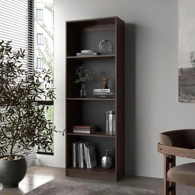 Main image of Stained Walnut Flat Bookcase with Open Storage and 4 Shelves