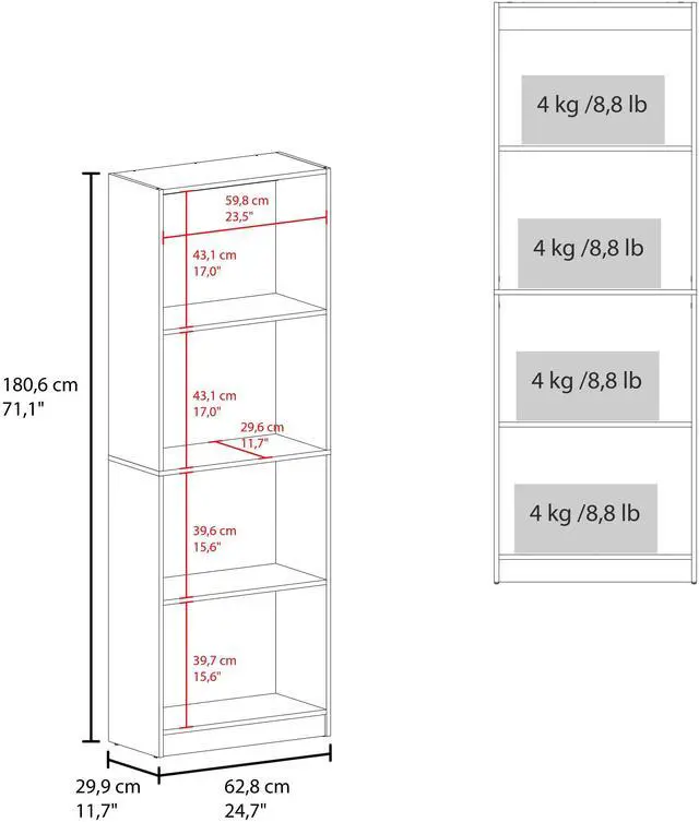 Alt view image 6 of 7 - Stained Walnut Flat Bookcase with Open Storage and 4 Shelves