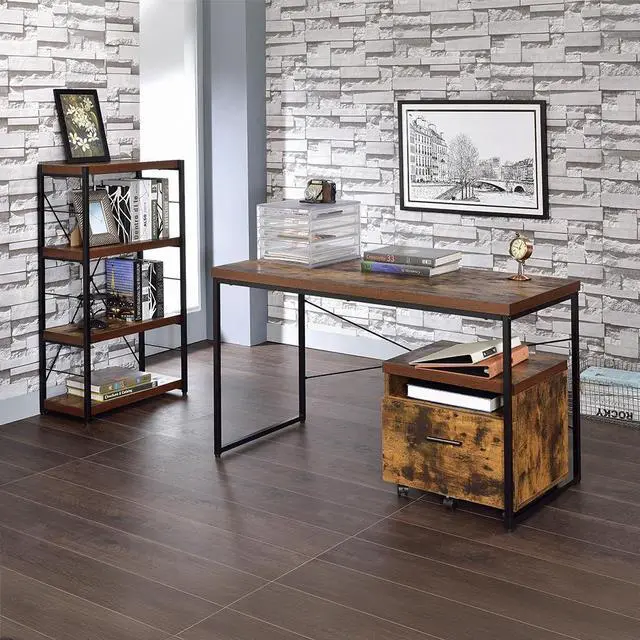 Alt view image 5 of 5 - Weathered Oak and Black 3-shelf Bookcase