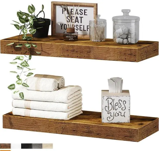 Main image of Bathroom Shelves Floating Shelves for Wall Shelf Over Toilet Small Wall Mounted Farmhouse Decor 16 inch Set of 2, Rustic Brown