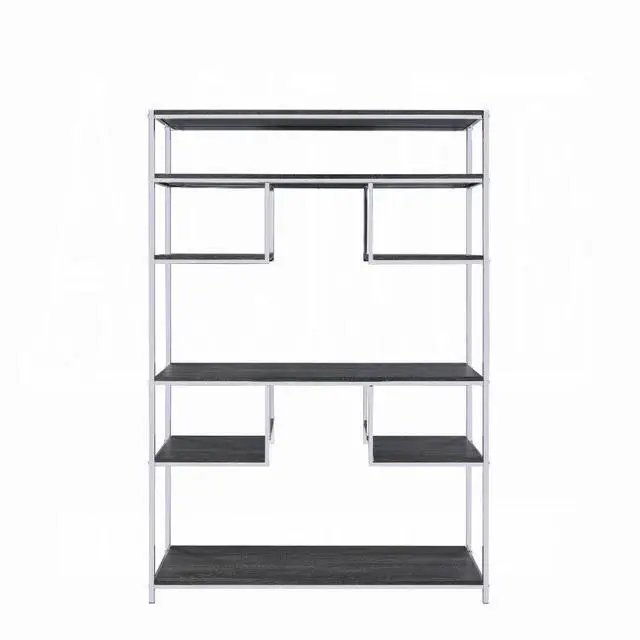 Alt view image 3 of 6 - Rustic Grey Oak and Chrome 8-Shelf Bookshelf